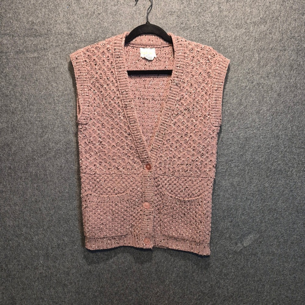 Textured Knit Sleeveless Button-Front Sweater Vest - Dusty Rose
